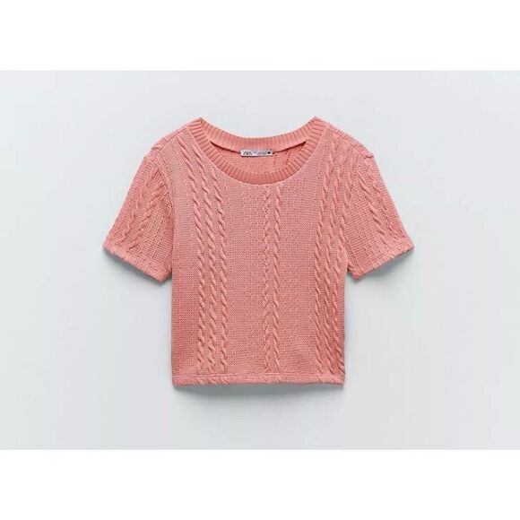 ✨Zara Pink Jacquard Crop Pink Sz Small Top✨ - Picture 4 of 10